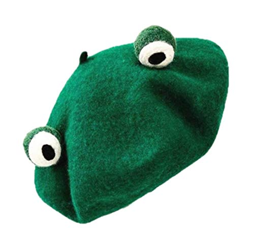smilepunk Japan Lolita Vintage Funny Frog Hat Beret Cap for Women Painter Genuine Green Gift, head circumference : 56cm - 58 cm / 22