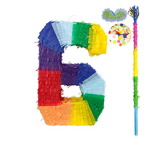 kaimei Number Pinata Small Pinata for Birthday Anniversary Celebration Decoration Theme Party Cinco de Mayo Fiesta Supplies with Stick Multicolor Colorful Pinata
