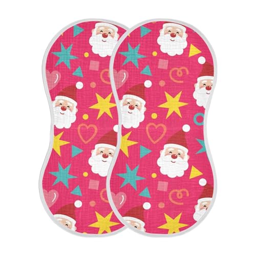 2 Pack Muslin Burp Cloths Christmas Santa Magenta Cotton Baby Burp Cloths Ultra Absorbent Burping Cloth Soft Spit Up Rags for Newborn Babies Boys Girls, Large 22