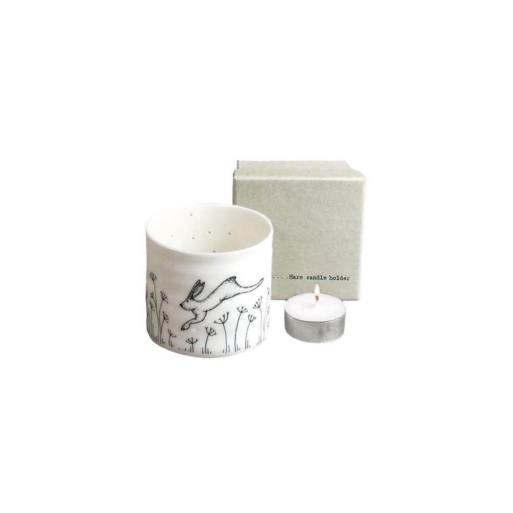 East of India Tealight Holder White Porcelain Votive Candle Holder Hare Country Farmhouse Design Decoration Home Decor