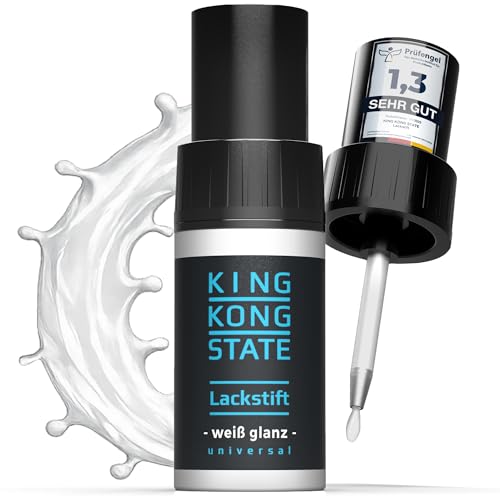 King Kong State Lackstift WEIß GLANZ | 1-Schicht-Lack glänzend zur Reparatur von Kratzern und Steinschlägen in Autolack oder Felgenlack | Lackstift Auto weiß - auch als Felgen-Reparaturset verwendbar