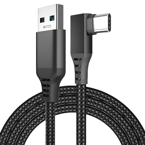 VR Link Cable USB to USB-C Compatible with Meta Quest 3S/3/2 / Pro, Pico 4 Ultra / 4, PC/Steam VR by MMOBIEL – 90 Degree Nylon Braided USB-C Cable – 3m Long – 60W Fast Charging & 5Gbps Data Transfer