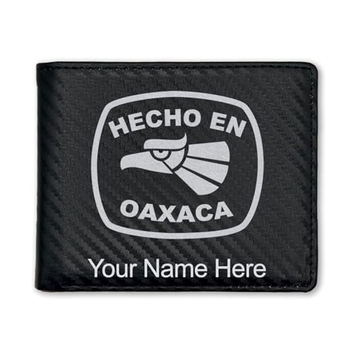 LaserGram Faux Leather Bi-Fold Wallet, Hecho en Oaxaca, Personalized Engraving Included (Carbon Fiber Black with Silver)