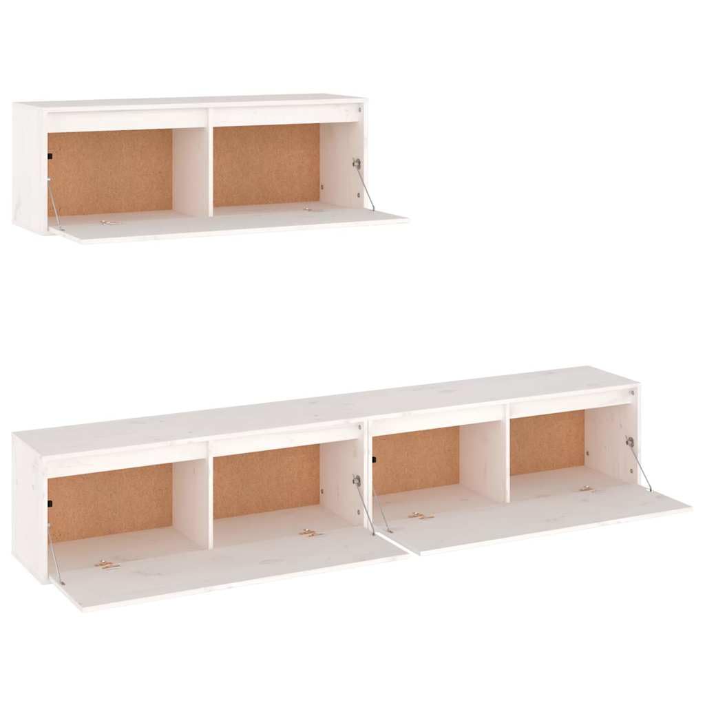 Set di 3 mobili da parete per TV, in legno di pino massiccio
