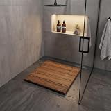 SUNWOOD Pedana doccia 60x60 cm in legno Thermo-Wood interno/esterno, con piedini antiscivolo
