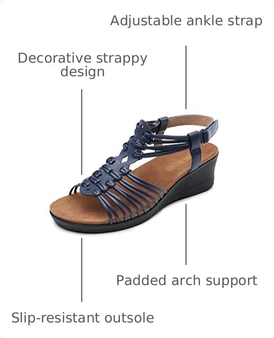 Image of DREAM PAIRS Women's Comfortable Strappy Low Heel Open Toe Slip-On Wedge Sandals Arch Support for Summer Dressy Shoes