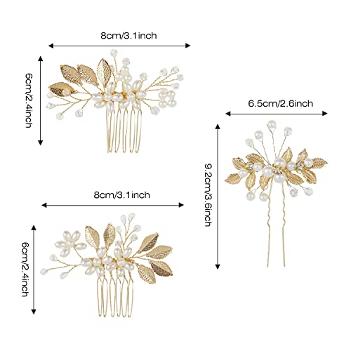 Cinaci 25 Pack Sparkly Glitter Gold Rhinestone Pearl Leaf Flower Metal Wedding Bride Bridal Metal Hair Side Combs+U-shaped Hair Pins Clips Barrettes Slide Combs Headpieces Wedding Accessories for Women Girls