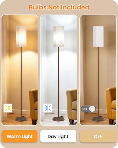 Image of 64.6 inch Floor Lamp, Pole with Foot Switch, Modern Standing Lamp Lampshade, Minimalist Freestanding Lamp (Bulb Not Included), for Living Room, Bedroom Office ETL Listed,Brown and Beige VE07LD05