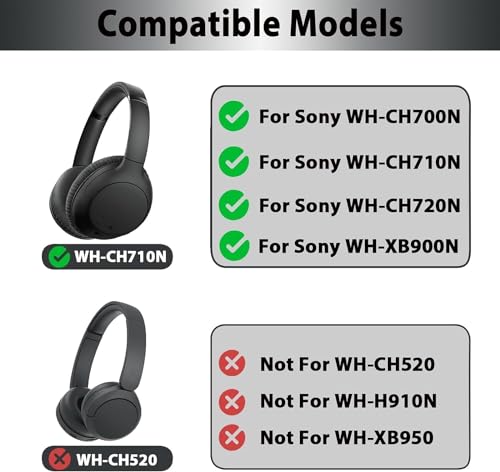 Image of XB900N Earpads Cushion Compatible with Sony WH-XB900N, WH-CH710N Headphones, Ear Pads with Soft Protein Leather High-Density Noise Cancelling Memory Foam Replacement Earmuffs - Black