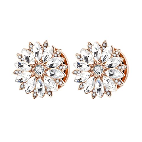 Lieson Ear Tunnel Plug, 2 Stück Tunnel Chirurgenstahl Blume Mit Zirkonia 10mm Ohr Tunnel Rosegold Cover