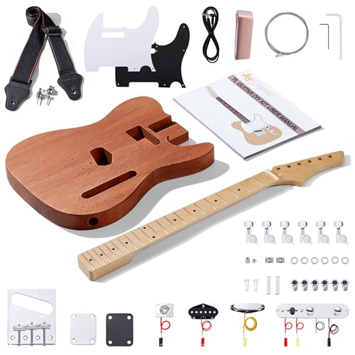 Leo Jaymz DIY TL Style Electric Guitar Kits with Mahogany Body and Maple Neck - Maple Fingerboard and All Components IncludedTL LJ Headstock