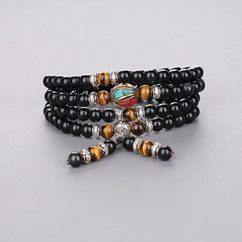 COAI Tiger Eye and Obsidian Malas Prayer Beads Bracelet3