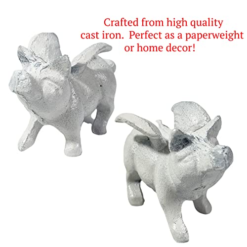 Urbalabs When Pigs Fly The Flying Pig Cast Iron Figurine With Wings Set Of 2 White Finish Heavy Home Office Desk Industrial Rustic Farmhouse Paperweight Paintable Decor (White) #TOP2