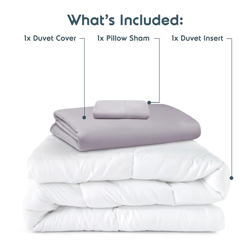 Nestl Twin Duvet Cover Set with Comforter Insert - Grey Lavender 3 Piece 68x90 Duvet Cover & 1 Pillow Sham with White Quilted Down Alternative Comforter, Ultra Soft, All Season