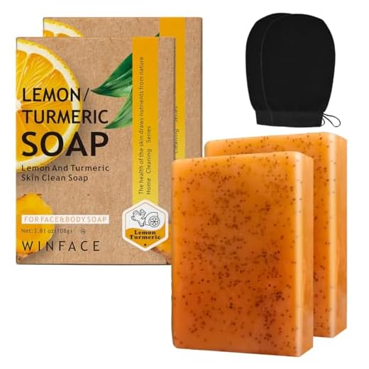 Generic Barras De Sabonete Limão E Cúrcuma, Ácido Kójico Sabão, Contém Vitamina C, Azeite Oliva, Limpeza Facial, Manteiga Karité Nutre O Corpo - 3,81 Oz, Pacote Com 2 Luvas