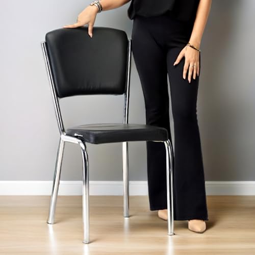 Image of Office Chair Reception Waiting Area Home Study Visitor Chair Without Arm Heavy Duty with Steel Frame and Cushion seat Back, Without Wheels Hold up to 140 kg (1, Black, Heavy 2)