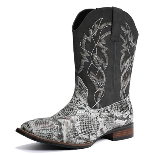 Best Snake Skin Cowboy Boots: Top Picks for Style & Quality 11 Men's Faux snake skin square toe cowboy boots and southwest embroidered calf anti slip westernpython patterned boots (Silver gray, US, Adult, Men, 14, Numeric, US Footwear Size System, Medium)