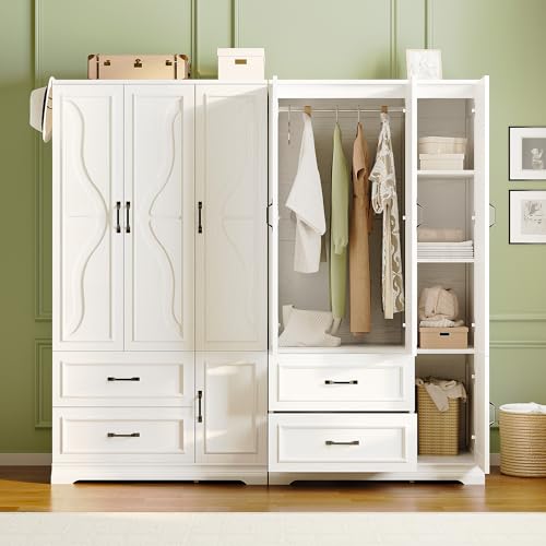 image for LIKIMIO Armoire Wardrobe Closet with 4 Doors and Drawers, Wardrobe Cab