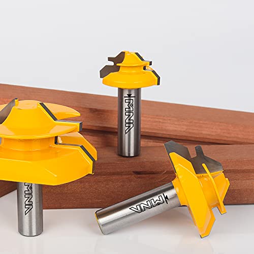 MNA 45 Degree Lock Miter Router Bit 3-Piece Set, for 1/2”, 3/4”, 1” Cutting Height, 1/2 Inch Shank. Easy to Create Lock Miter Joint - Image 4