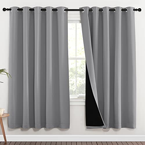 Image of NICETOWN Full Shade Curtain Panels, Pair of Energy Smart & Noise Blocking Out Blackout Drapes for Dining Room Window, Thermal Insulated Guest Room Lined Window Dressing(Silver Grey, 70 x 72 inch)