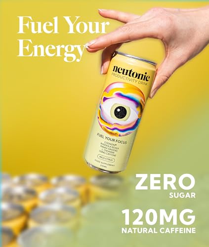 Neutonic Nootropic Productivity Energy Drink | Wild Citrus 12 Cans | 120mg Natural Caffeine, Zero Sugar | Support Memory, Mental Clarity, Cognitive Function | Boost Focus, Energy, Brain Health
