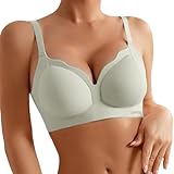 Brasier de lencería para mujer, cobertura completa, sin costuras, espalda gruesa, guirnalda con luces, copa suave, balcón, debajo del vestido, trabajo, oficina, verde claro, 66