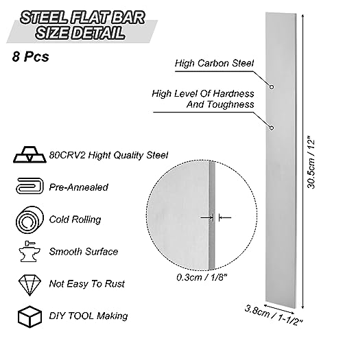 PATIKIL 8 Packung 80CRV2 Stahl für Messer Herstellung Stahl 1/8 x 1-1/2 x 12 Stahl Flach Stab für Heimwerker Bleche Flacheisen Professionell und Hobbygebrauch