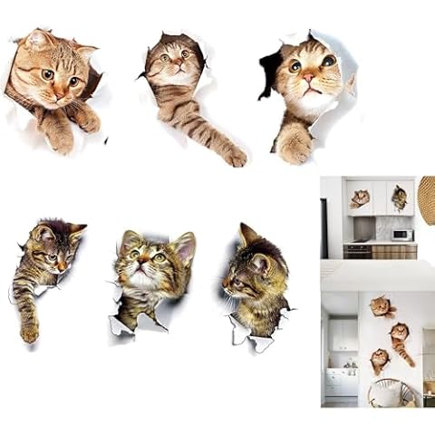 6 Cute 3D Cat Wall Stickers Cover
