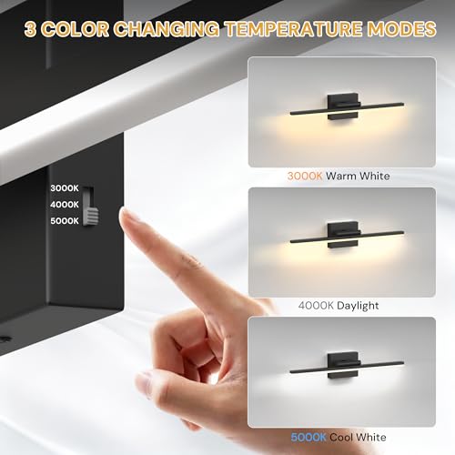 Image of L LOHAS LED 23.7-Inch Bathroom Vanity Light Bar Over Mirror, 180 Rotatable Black Modern Bathroom Light Fixtures, 3CCT Adjustable LED Vanity Lights for Living Room Wall