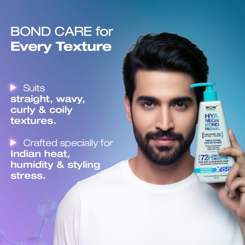 Image of WOW Skin Science HyaNeon Bond Repair Hyaluronic Conditioner for Dry & Damaged Hair|Moisturizing, Sulphate-Free Formula + Peptides & TeraBond Technology | 72H Intense Hydration, Shine & Strength | 200 ml