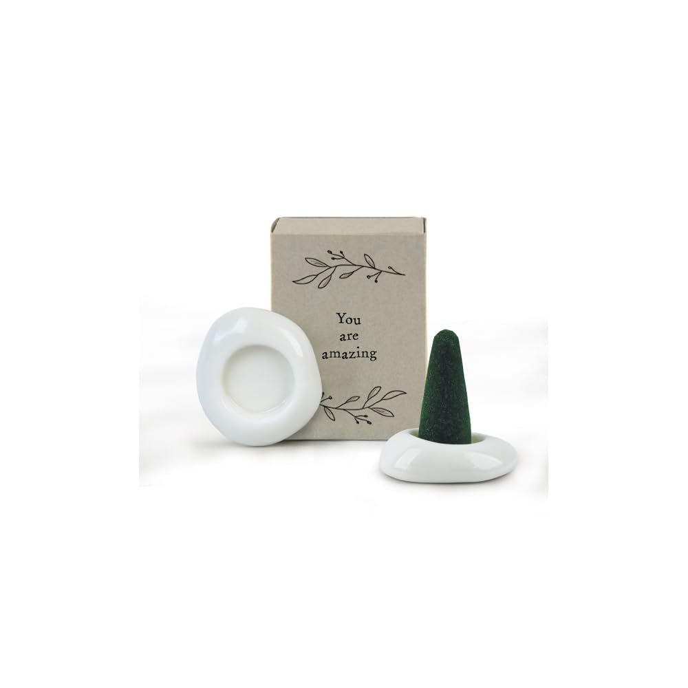 East of India Mini Matchbox Incense Holder & Two Incense Cones Lime Basil & Mandarin Porcelain Inspirational Quote "You Are Amazing" Aromatherapy 4.5 x 3.4 x 2cm