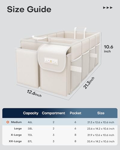Image of HOTOR Trunk Organizer for Car - Car Organizer, Foldable Trunk organizer for SUVs & Sedans, Sturdy Organization for Car Accessories, Tools, Sundries, Beige, 2 Compartments, 21.3 inchx12.6 inchx10.6 inch