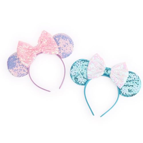 Image of DRESHOW Mouse Ears Bow Headbands Minnie Ears Headband Glitter Party Decoration Cosplay Costume for Women