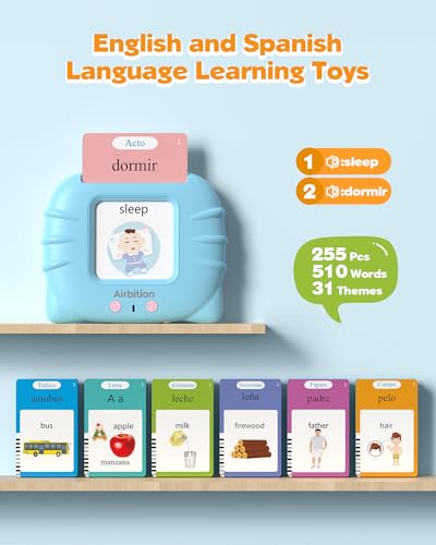 Image of Bilingual Spanish and English Talking Flash Cards for Ages 2+, Pocket Speech Therapy Tools with 512 Words, Montessori Language Learning and Autism Aids (510 Words English & Spanish Blue)