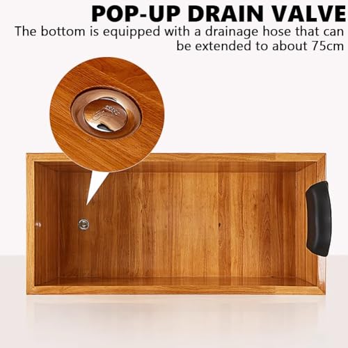 MegLob Rechteck Freistehende Hölzerne Badewanne Beleuchtete, Breite Tiefenbadewanne Für Paare, Orientalische Stil Freistehende Badewanne Mit Festem Holzschale,190cm/74.80in – Bild 6