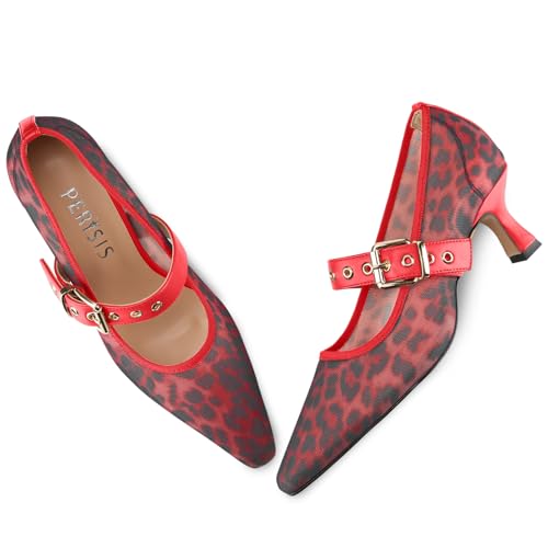 Image of Women's Mesh Closed Pointed Toe Heels Rhinestone Ankle Strap Buckle Kitten Heeled Mary Jane Pumps Dressy Prom Wedding Sandals Shoes 2 inch
