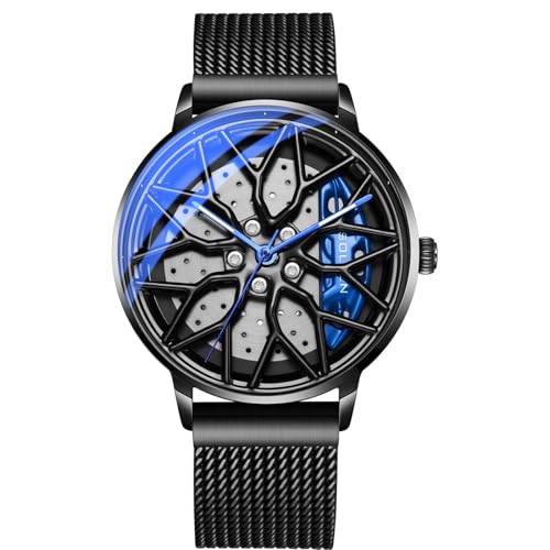Image of Men's Car Wheel Watches, Stylish Racing Rotating Dial Analog Watches | Japanese Quartz, Luminous Function, 30M Waterproof, 360 Rotating Dial, Casual Luxury Wrist Watch, Gift for Car Enthusiast