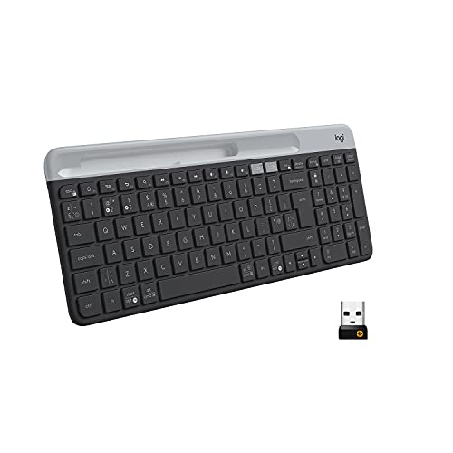 Logitech K580 Slim Multi-Device Wireless Keyboard – Bluetooth/Receiver, Compact, Easy Switch, 24 Month Battery, Win/Mac, Desktop, Tablet, Smartphone, Laptop Compatible - Graphite view 1