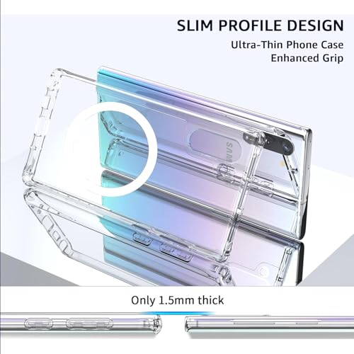 Image of Magnetic Case for Samsung Galaxy Note 10 Compatible with MagSafe, Shockproof Phone Bumper Cover, Anti-Scratch Clear Back (Clear)