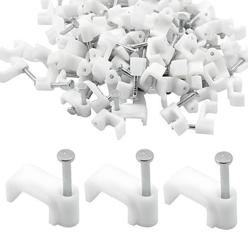 KYLOS Fascette Per Cavi 16 Mm, 100 Pezzi, Fermacavi, Fermacavo Con Chiodo, Graffette Clip Per Cavi, Fermacavi Muro Chiodini