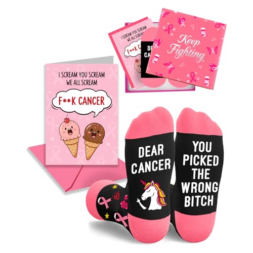 HAPPYPOP Breast Cancer Gifts for Women - Breast Cancer Awareness Socks Inspirational Survivor Gifts with Card for Women