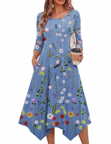 Image of Zeagoo Midi Dresses Women 2026 Dress 3 /4 Sleeve Casual Dresses with Pockets A Line Summer Beach Sundress