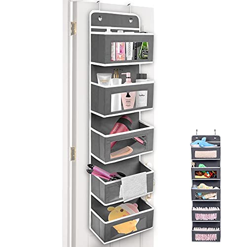 AOIEORD Hängeaufbewahrung über der Tür, 5 Taschen, Stoff, faltbar, Hängeorganizer mit transparentem Fenster, Mülleimer, Tür, Aufbewahrung für Spielzeug, beutel und Handtücher Cover