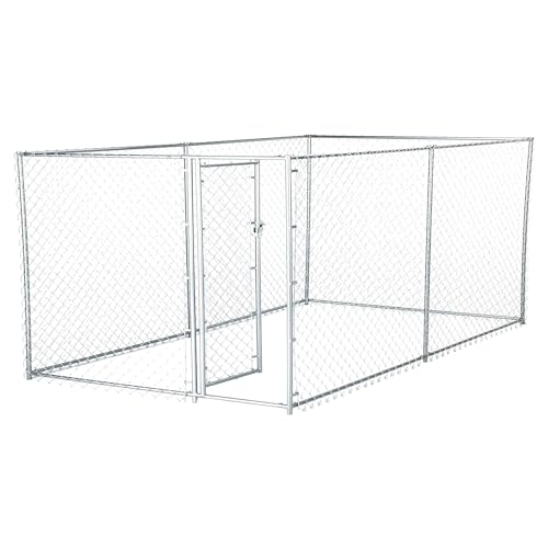 Lucky Dog 2-in-1 Galvanized Chain Link Dog Kennel Enclosure, Silver, 4 Ft