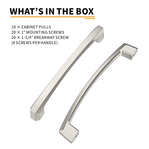 Image of 10 Pack 9 Inch Brushed Satin Nickel Cabinet Pulls and Drawer Handles for Kitchen and Dresser Cabinets