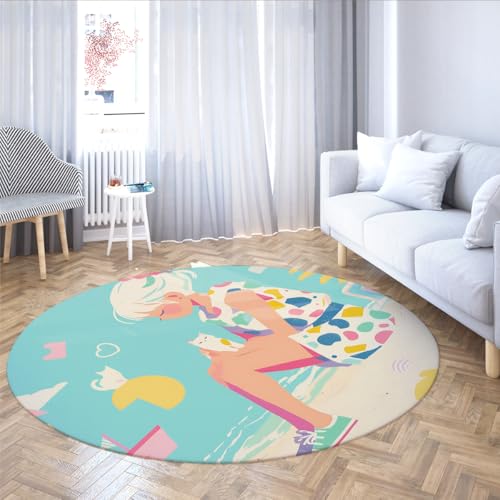 Tapis rond 120cm antidérapant pour protéger le sol des chats