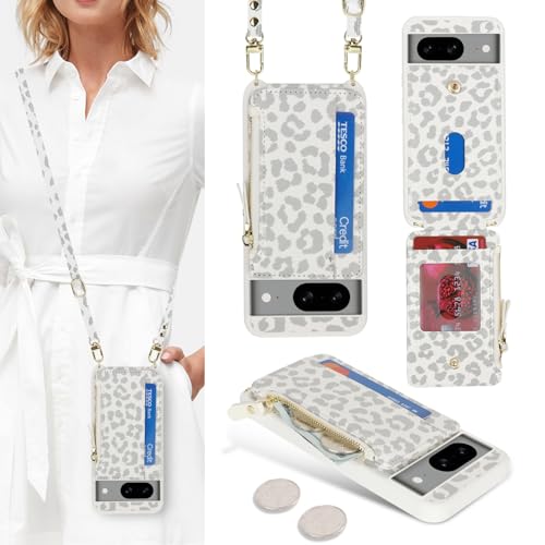Cavor Compatible with Google Pixel 8 Case Wallet, Leopard White
