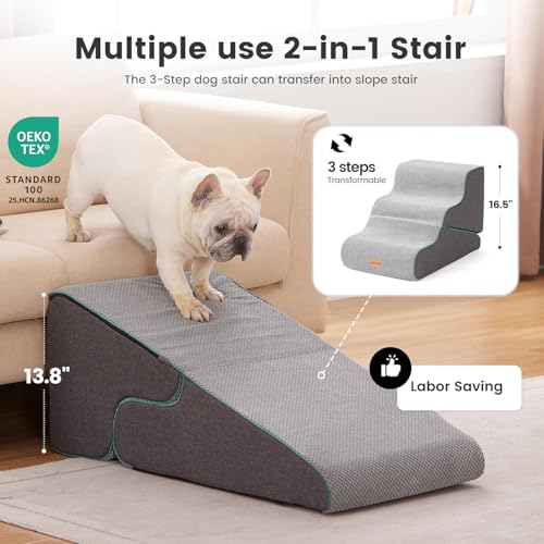 Gardner Pet Dog Stairs for Small Dogs 16.5" H, 2 in 1 Transformable 3-Step Pet Stairs and ramp, Dog Steps for Couch (13-20 in) with Durable Non-Slip Waterproof Cover and CertiPUR-US Certified Foam - Image 3