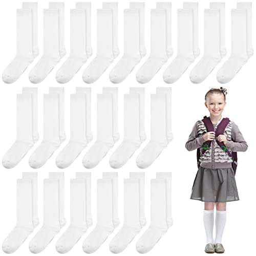 Newcotte 24 Pairs Girls White Knee High Socks School Uniform Seamless Long Cotton Socks Stockings Kids Lovely Dressy Soft Girls Stockings