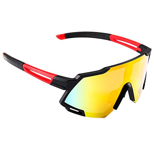 Gafas de Sol Deportivas,CrazyFire Pantalla Grande Ciclismo Gafas Deportivas UV 400 Protección Gafas Deportivas Polarizadas con 5 Set De Lentes Intercambiables para Ciclismo, béisbol, Pesca, esquí